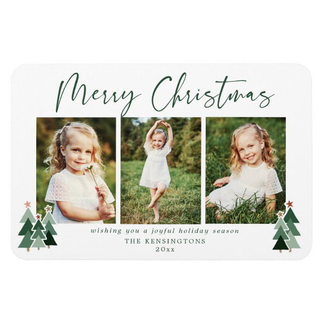 Niedliche Grüne Weihnachtsbäume Feiertag 3 Foto Magnet (Horizontal)