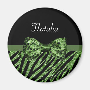 Niedliche grüne Zebra Print-IMITATE Glitz Bow mit  Magnet