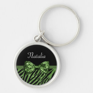 Niedliche grüne Zebra Print-IMITATE Glitz Bow mit  Schlüsselanhänger
