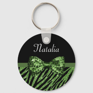Niedliche grüne Zebra Print-IMITATE Glitz Bow mit  Schlüsselanhänger