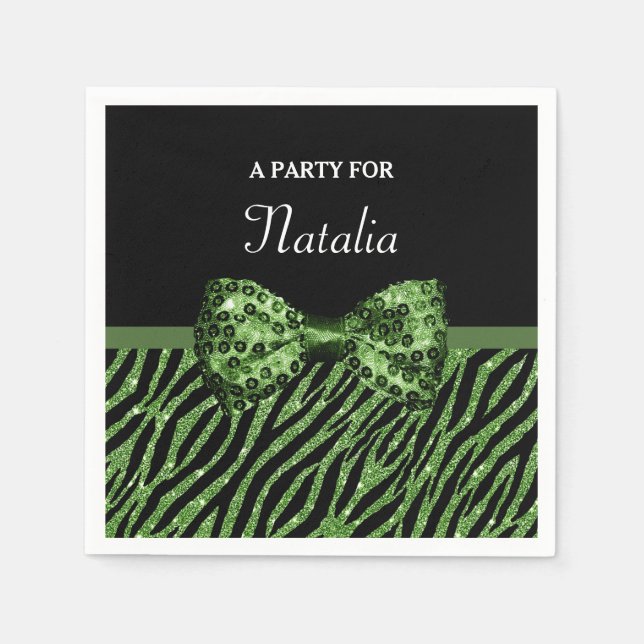 Niedliche grüne Zebra Print-IMITATE Glitz Bow mit  Serviette (Vorderseite)