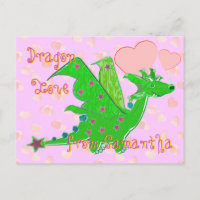 Niedliche grüner Drache-Liebe-Herz-Kinderpostkarte