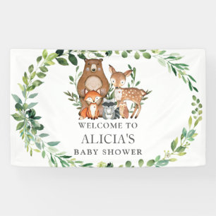 Niedliche Grünpflanze Woodland Tierbabydusche Hint Banner