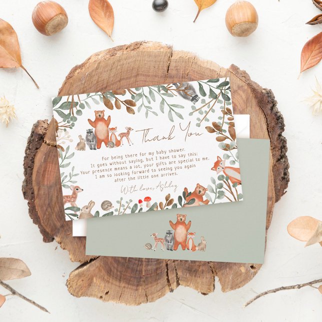 Niedliche Grünwaldtiere Waldtiere Wälder Babydusch Dankeskarte (Von Creator hochgeladen)