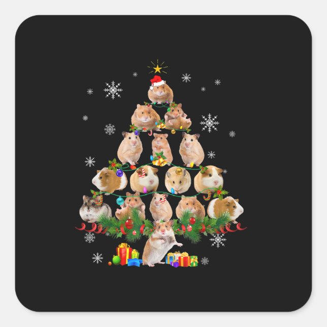 Niedliche Guinea Hamster Schweine Weihnachtsbaum P Quadratischer Aufkleber (Vorderseite)
