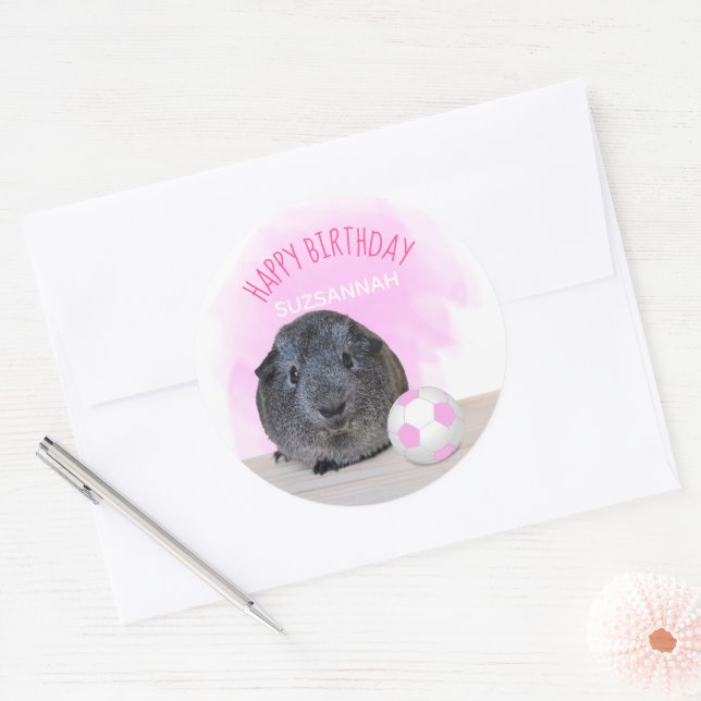 Niedliche Guinea Pig Rosa Fußball Ball Custom Gebu Runder Aufkleber (Umschlag)
