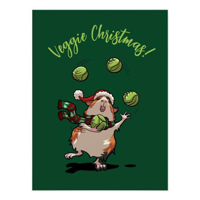 Niedliche Guinea Pig Veggie Weihnachten! Sprout Ju Poster (Vorderseite)