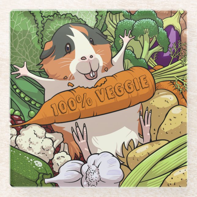 Niedliche Guinea Schwein 100% Veggie Carrot Cartoo Glasuntersetzer (Vorderseite)
