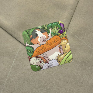 Niedliche Guinea Schwein 100% Veggie Carrot Cartoo Quadratischer Aufkleber