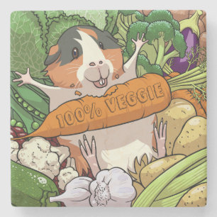 Niedliche Guinea Schwein 100% Veggie Carrot Cartoo Steinuntersetzer