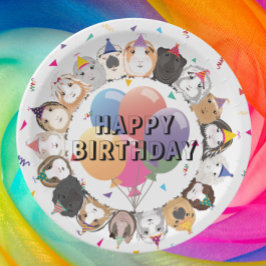 Niedliche Guinea Schweine & Ballons Geburtstagspar Pappteller