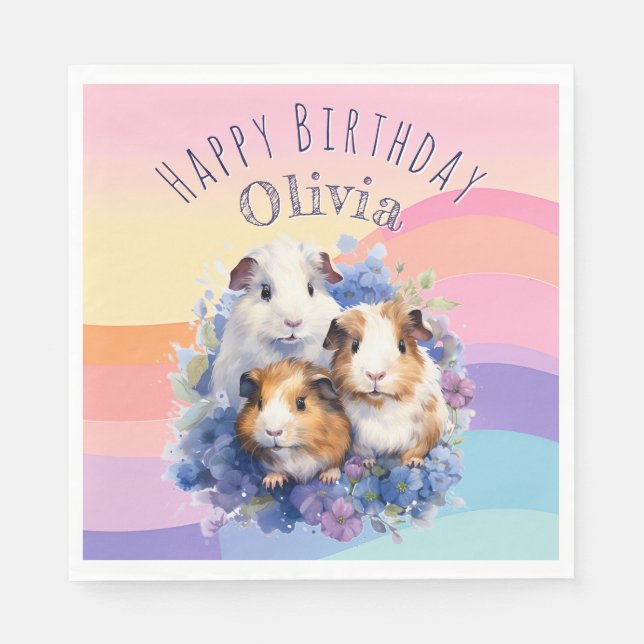 Niedliche Guinea Schweine Haustiere Happy Birthday Serviette (Vorderseite)