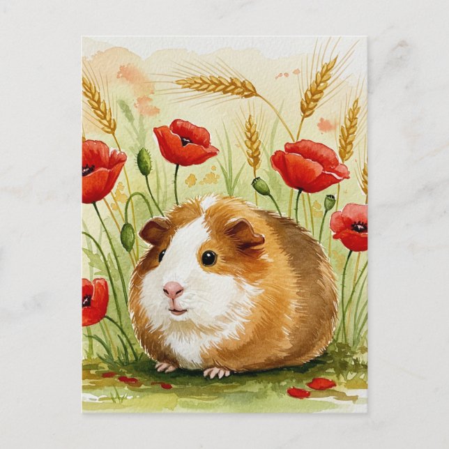 Niedliche Guinea Schweine Mohn Blume Postkarte (Vorderseite)