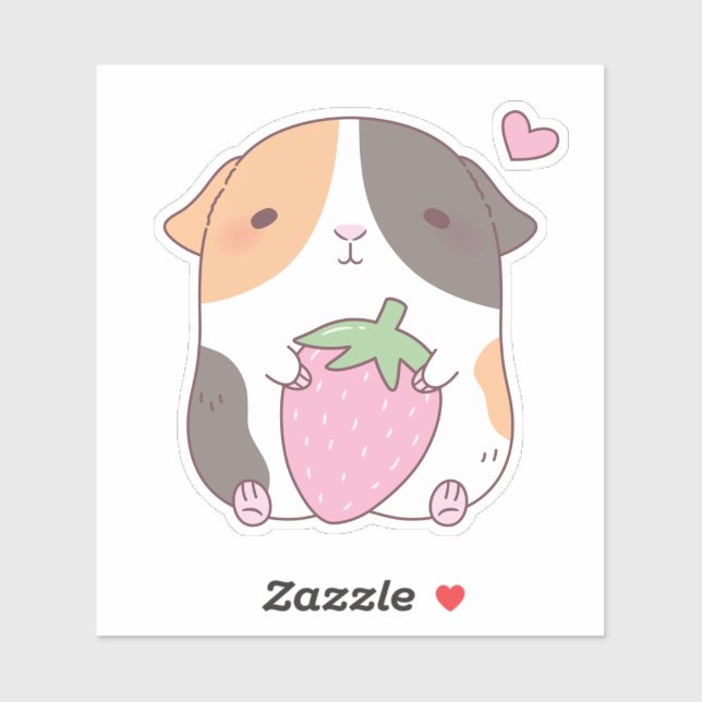 Niedliche Guinea Schweine und Erdbeeren Doodle Aufkleber (Blatt)