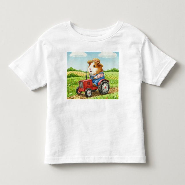 Niedliche Guinea Schweinefleisch Bauer auf Traktor Kleinkind T-shirt (Vorderseite)
