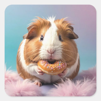 Niedliche Guinea Schweinefleisch mit Donut Pastell Quadratischer Aufkleber