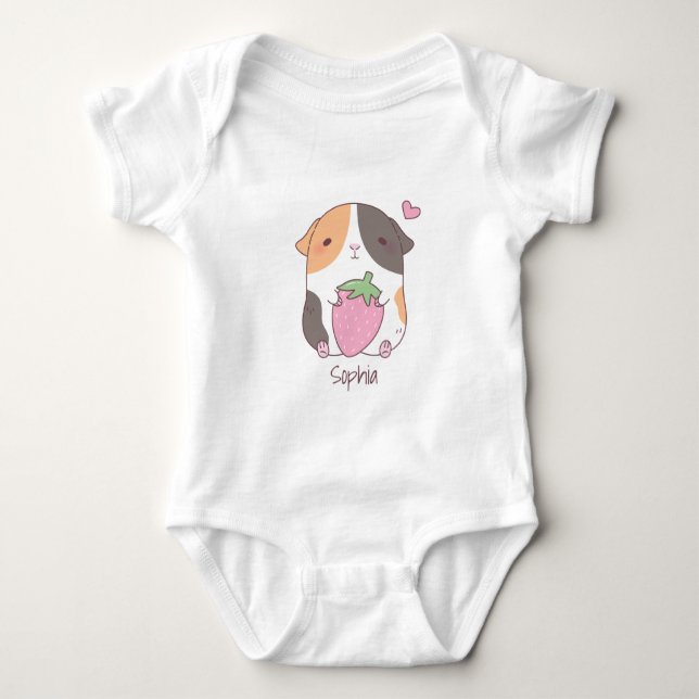 Niedliche Guinea Schweineschugge Erdbeere Doodle Baby Strampler (Vorderseite)