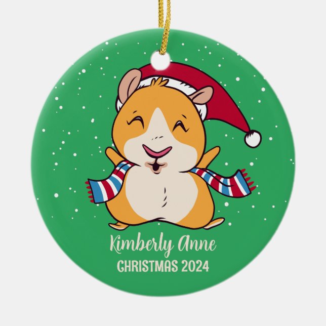 Niedliche Guinea Weihnachtsschnee Winterurlaub Keramik Ornament (Vorne)