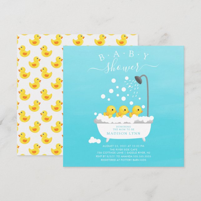 Niedliche Gummi Duck Triplets Babydusche Einladung (Vorne/Hinten)