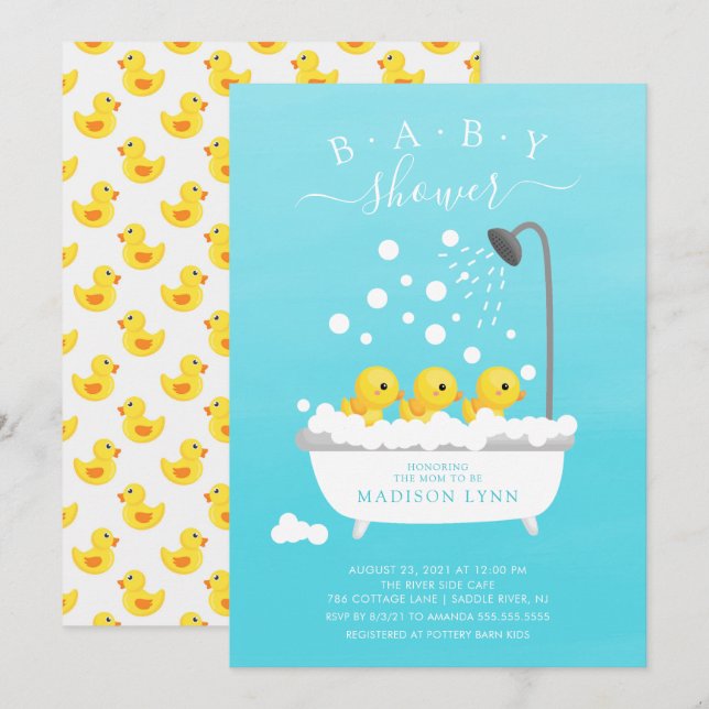 Niedliche Gummi Duck Triplets Kinderdusche Einladu Einladung (Vorne/Hinten)
