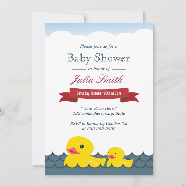 Niedliche Gummi Ducks Babydusche Einladung (Vorderseite)