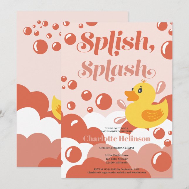 Niedliche Gummidusche Split Spritzer Bläschen Baby Einladung (Vorne/Hinten)