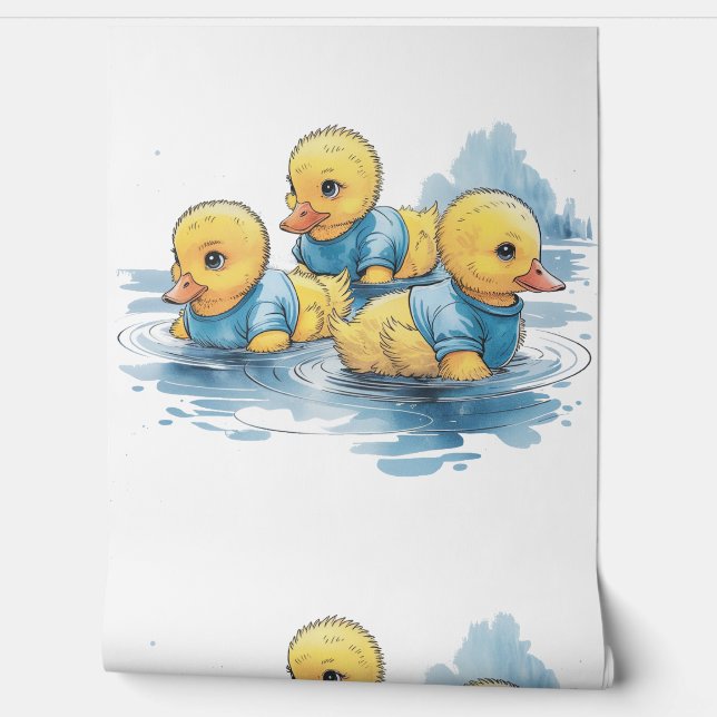 Niedliche Gummiente in blauer Kleidung Tapete (Abrollen)