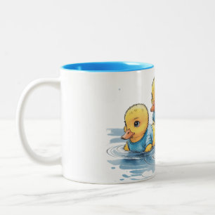 Niedliche Gummiente in blauer Kleidung Zweifarbige Tasse