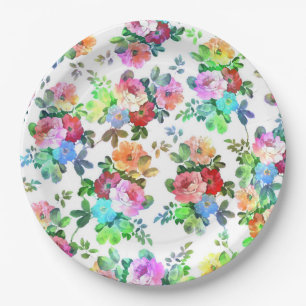Niedliche gürtelfarbene Aquarellfarben Rose Blume Pappteller