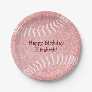 niedliche, gürtelrosa Softball-Baseball Geburtstag Pappteller