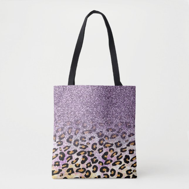 Niedliche, gürtnäckige lila Imitate Glitzer Leopar Tasche (Vorderseite)