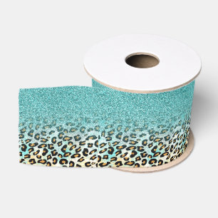 Niedliche, gürtnig hellblaue Imitate Glitzer Leopa Ripsband
