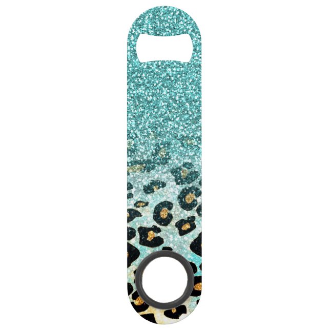 Niedliche, gürtnig hellblaue Imitate Glitzer Leopa Speedflaschenöffner (Vorderseite)