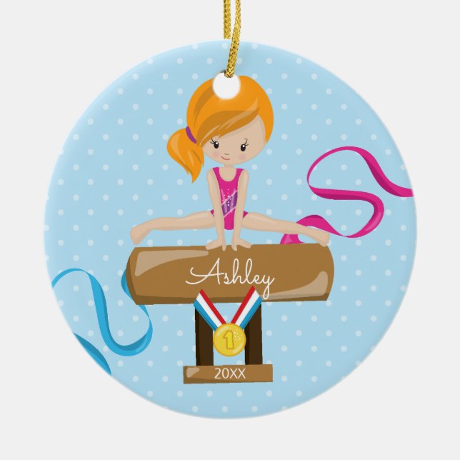 Niedliche Gymnast-Gymnastik-Weihnachtsverzierung Keramikornament (Vorne)