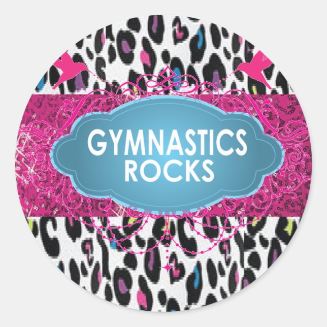 Niedliche Gymnastik Felsen Geparden Pink SPARKLE S Runder Aufkleber (Vorderseite)