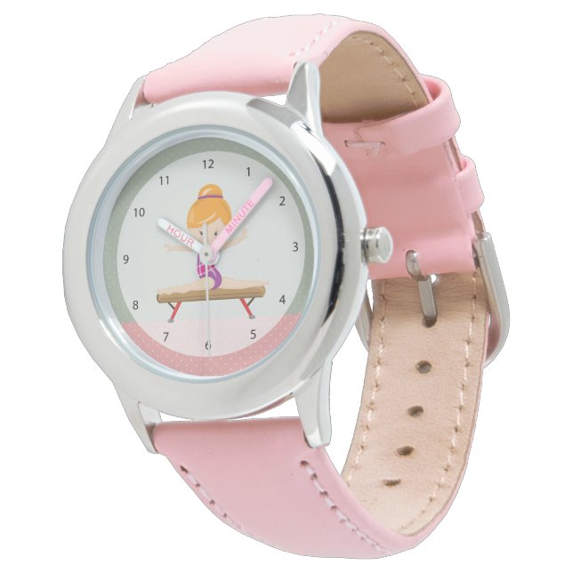 Niedliche Gymnastikfrau Armbanduhr (Schrägansicht)