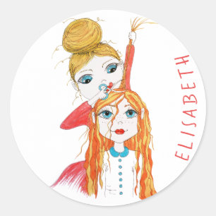 Niedliche Haarschnitt Whimsical Illustration Perso Runder Aufkleber