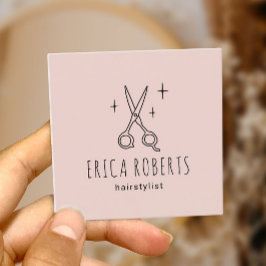 Niedliche Haarstille Schere Minimalistisch Blush P Quadratische Visitenkarte