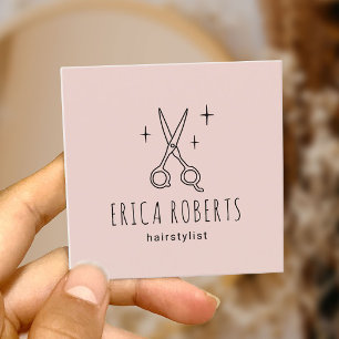 Niedliche Haarstille Schere Minimalistisch Blush P Quadratische Visitenkarte