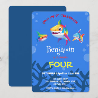 Niedliche Hai-Regenbogen-farbige Geburtstagsparty- Einladung
