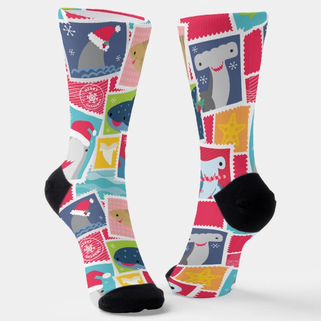 Niedliche Haiarten Weihnachten Socken (Gewinkelt)