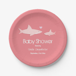 Niedliche Haie mit rosa Hintergrund | Babydusche Pappteller