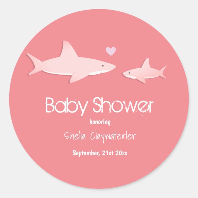 Niedliche Haie mit rosa Hintergrund | Babydusche Runder Aufkleber (Vorderseite)