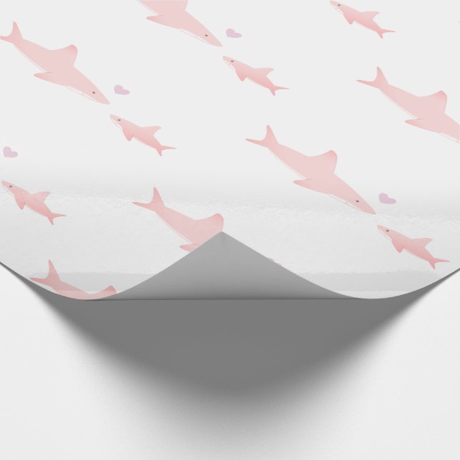 Niedliche Haie Rosa Weiß | Babydusche Geschenkpapier (Ecke)
