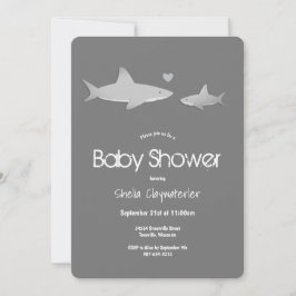 Niedliche Haie Solid Gray Vertical Baby Dusche Einladung