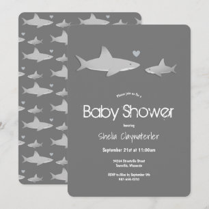 Niedliche Haie Solid Gray Vertical Baby Dusche Einladung