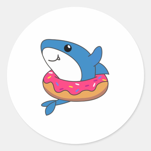 Niedliche Haifische in Donut Shark Runder Aufkleber (Vorderseite)