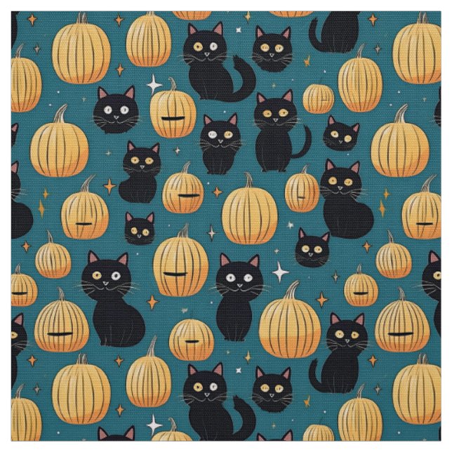 Niedliche Halbwale, schwarze Katzen und Kürbis Stoff (Muster)