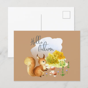 niedliche hallo Autumn Eichhörnchenkunst Postkarte