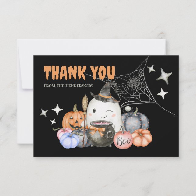 Niedliche Halloween Baby Shower Pumpkin Little Boo Dankeskarte (Vorderseite)